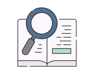 Icon of book with magnifying glass on top