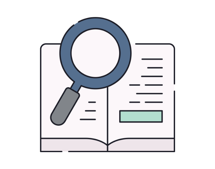 Icon of book with magnifying glass on top